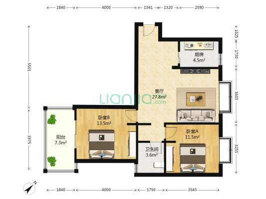 清水河畔 2室1厅1卫 79平方