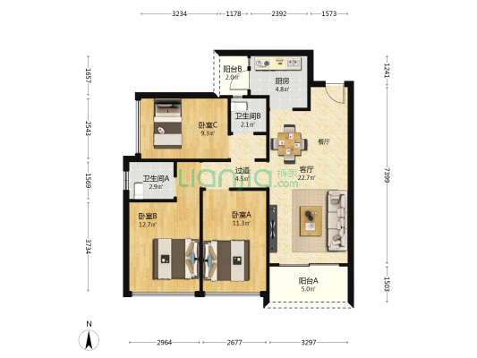 百晟上府 3室1厅2卫 94平方