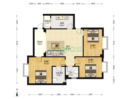 金叶苑 3室1厅2卫 114平方