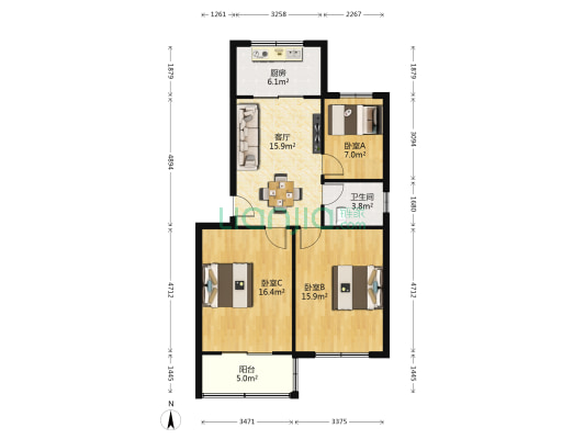 长安开发住宅五区 3室1厅1卫 84平方