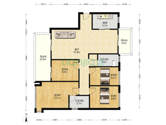 万科中天金域世家 4室1厅2卫 122平方