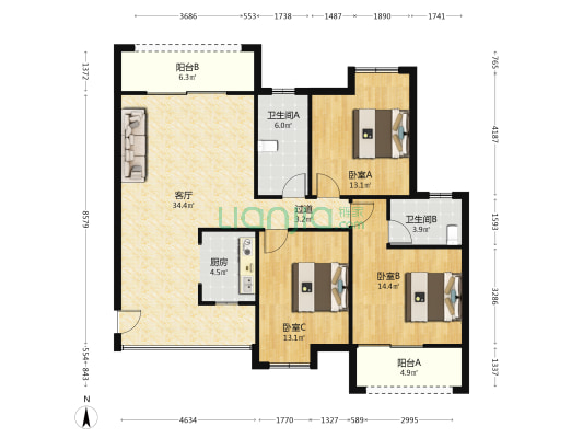 消防人家 3室1厅2卫 128平方