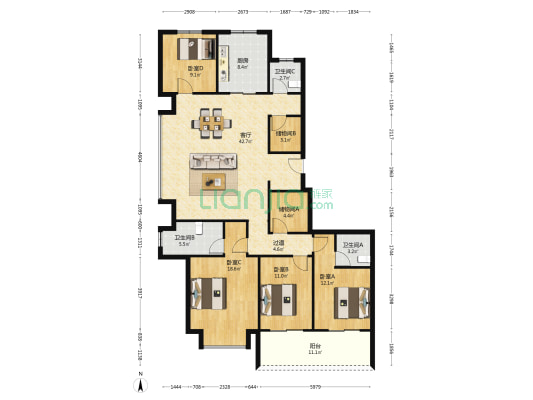 伟星玉堰珑印府 4室1厅3卫 178平方
