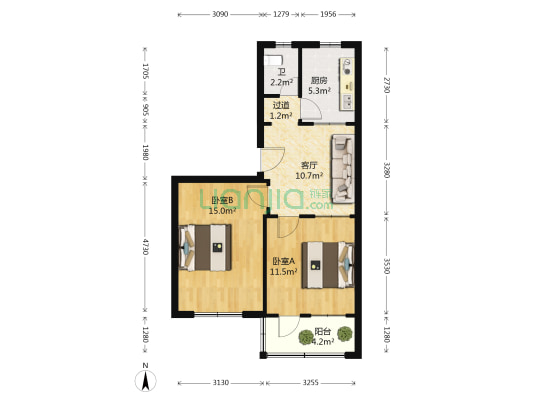 玻璃厂家属院 2室1厅1卫 60平方