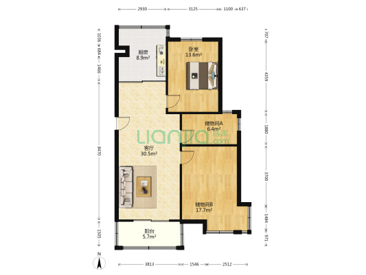 五新花园二区 1室1厅0卫 107平方
