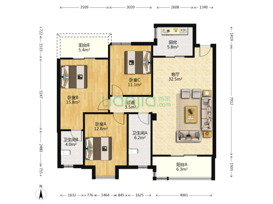 罗家墩新寓 3室1厅2卫 119平方