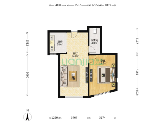 都旺新城梅芳园 1室1厅1卫 61平方