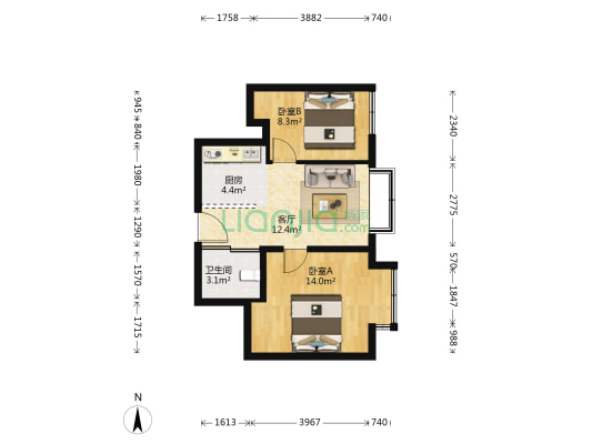 元熙华府 2室1厅1卫 63平方
