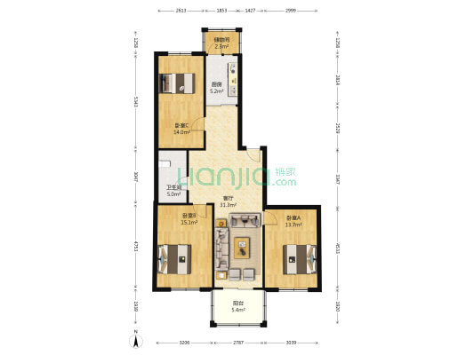 安通家园 3室1厅1卫 115平方