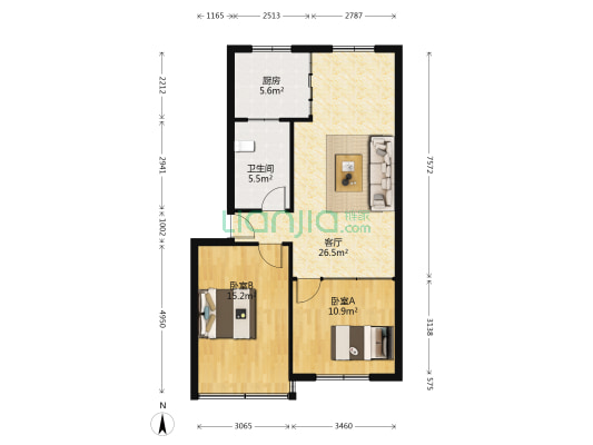 天龙花园 2室1厅1卫 78平方