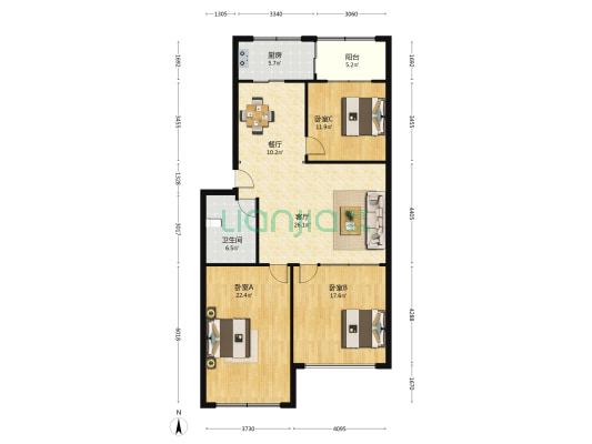 中铁十三局小区 3室2厅1卫 125平方