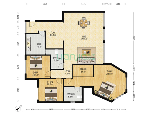 澜岸观邸 3室1厅2卫 141平方