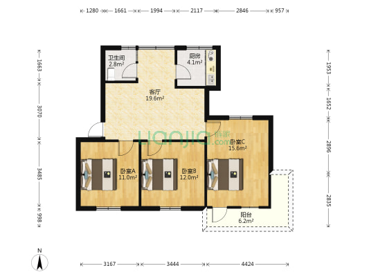 长青路14号宿舍楼 3室1厅1卫 72平方