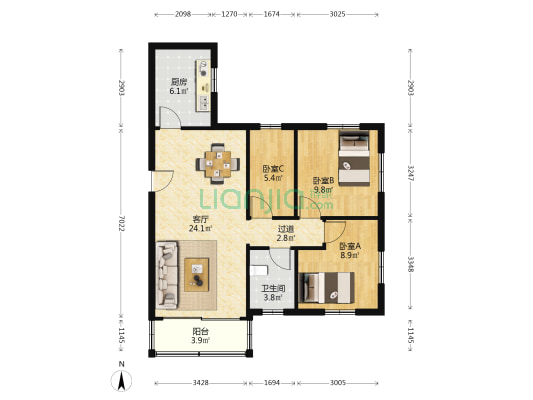 五华大厦 3室1厅1卫 76平方