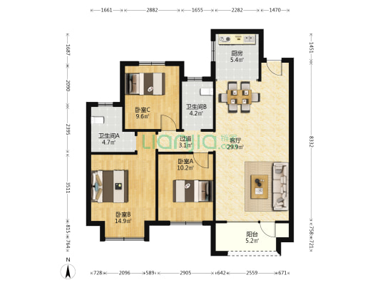 中梁·鲁中首府 3室1厅2卫 120平方