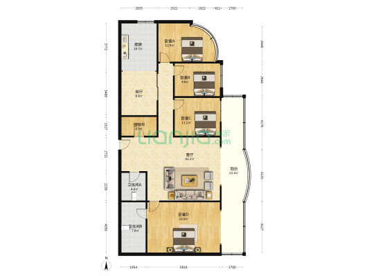 创展国际 4室2厅2卫 214平方