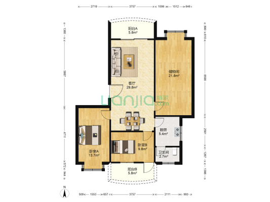 新龙苑 2室1厅1卫 109平方