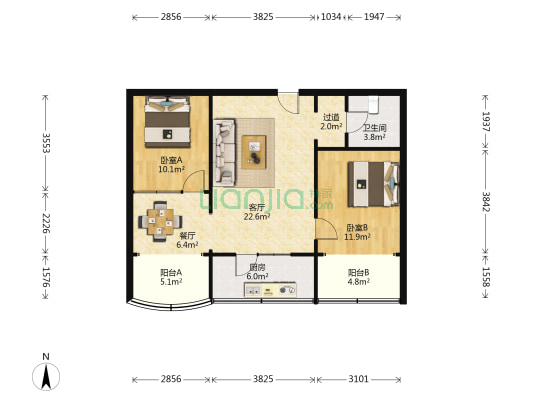 蓝天翠园 2室2厅1卫 89平方