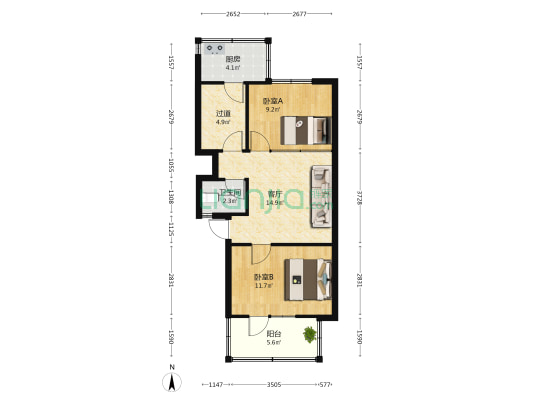 劳动路47号院 2室1厅1卫 57平方
