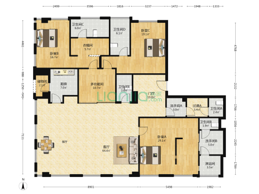 百和商务广场 4室1厅8卫 291平方