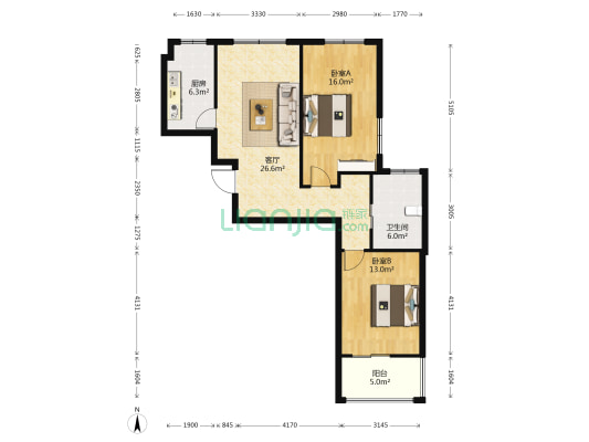明桂南苑 2室1厅1卫 90平方