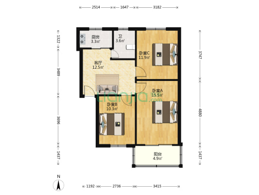 高凤新村东区 3室1厅1卫 75平方