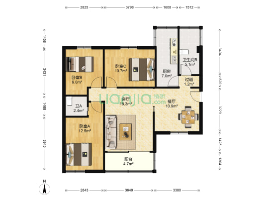 华丽东村 3室2厅2卫 103平方