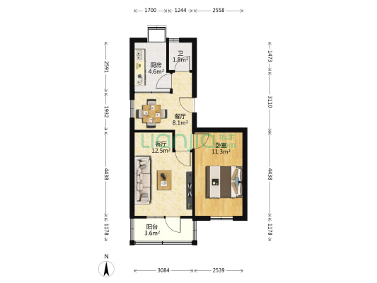 蔬菜公司家属院（盐场路） 1室2厅1卫 40平方