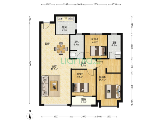 中交长安里 3室1厅2卫 120平方