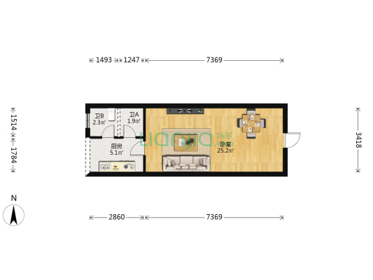 山水花城春丽园 1室0厅2卫 43平方