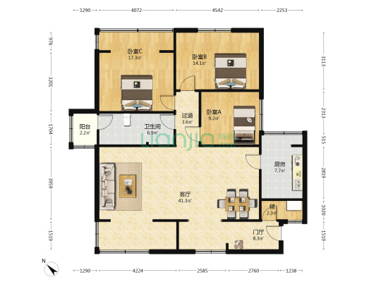 淮河街91号 3室1厅1卫 132平方