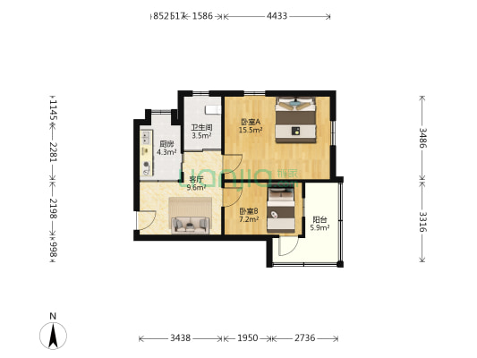 玉兰里 2室1厅1卫 52平方