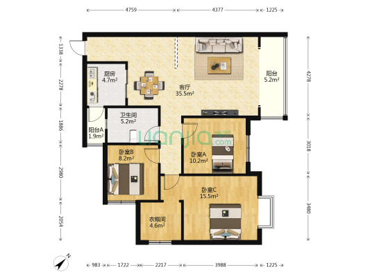 米兰绿洲 3室1厅1卫 115平方