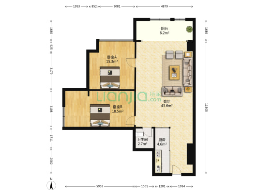 大润发 2室1厅1卫 128平方
