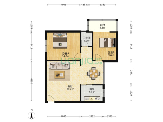 阳平路4号 2室1厅1卫 77平方