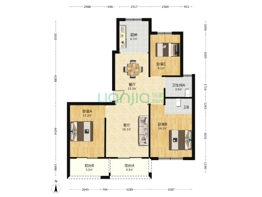惠蒲新世纪东区 3室2厅2卫 118平方