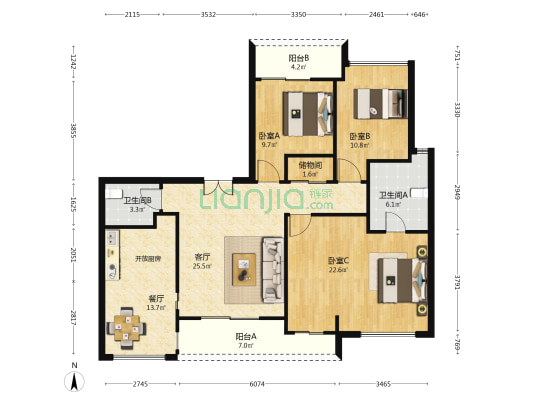 陆家嘴锦绣前城一期 3室2厅2卫 132平方