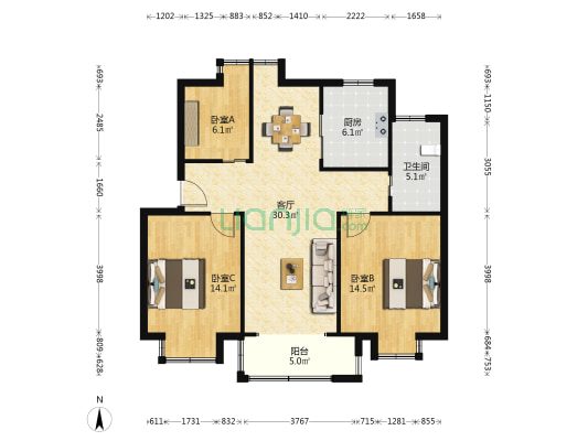 怡邻社区五区 3室1厅1卫 94平方