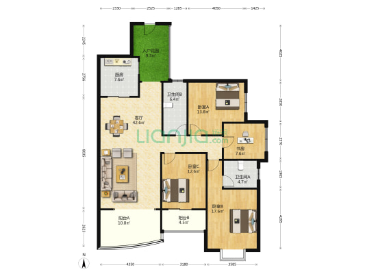 建工新城 4室1厅2卫 169平方