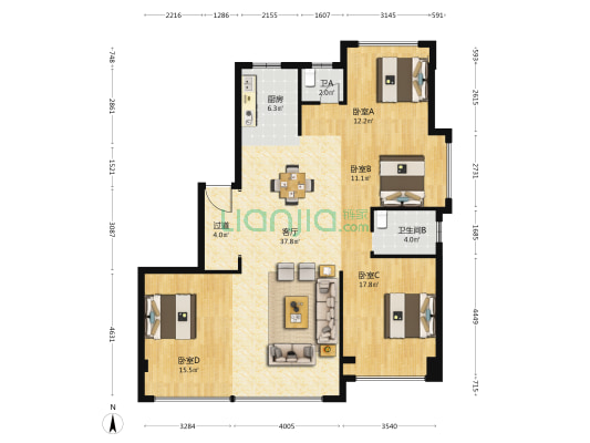 瑞鑫翡丽名筑 4室1厅2卫 140平方