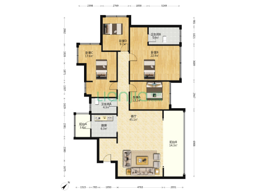 优山禧园 4室1厅2卫 158平方