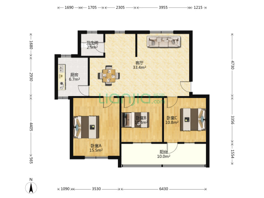 岳阳市计生卫家属区 3室1厅1卫 104平方