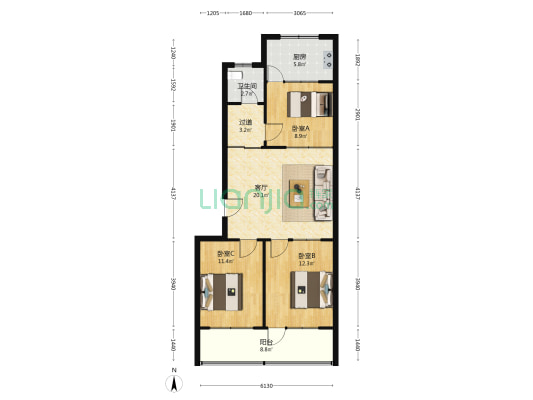中医院家属楼 3室1厅1卫 88平方
