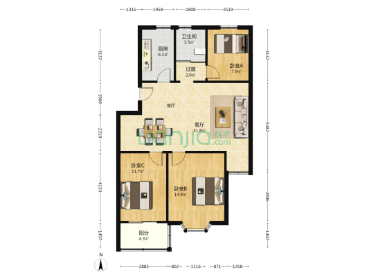 紫晶城二区 3室1厅1卫 99平方