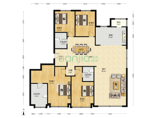 高新·天谷雅舍 4室1厅3卫 233平方