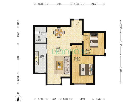 宝成雅园 2室1厅1卫 94平方