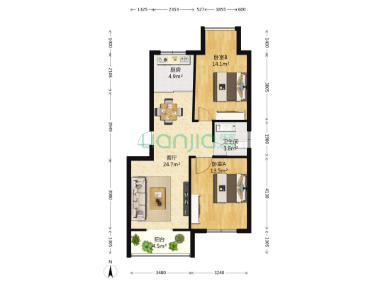 晟禾融达空中花园 2室1厅1卫 85平方