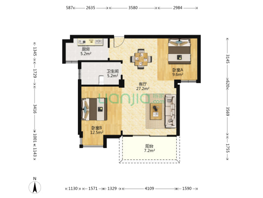 枫清泊静 2室1厅1卫 83平方