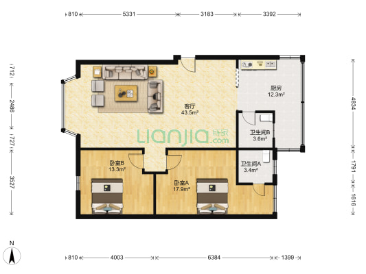 东南市街84号 2室1厅2卫 112平方