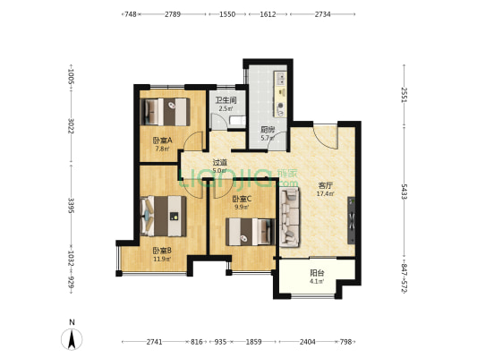 荣盛花语馨城 3室1厅1卫 89平方